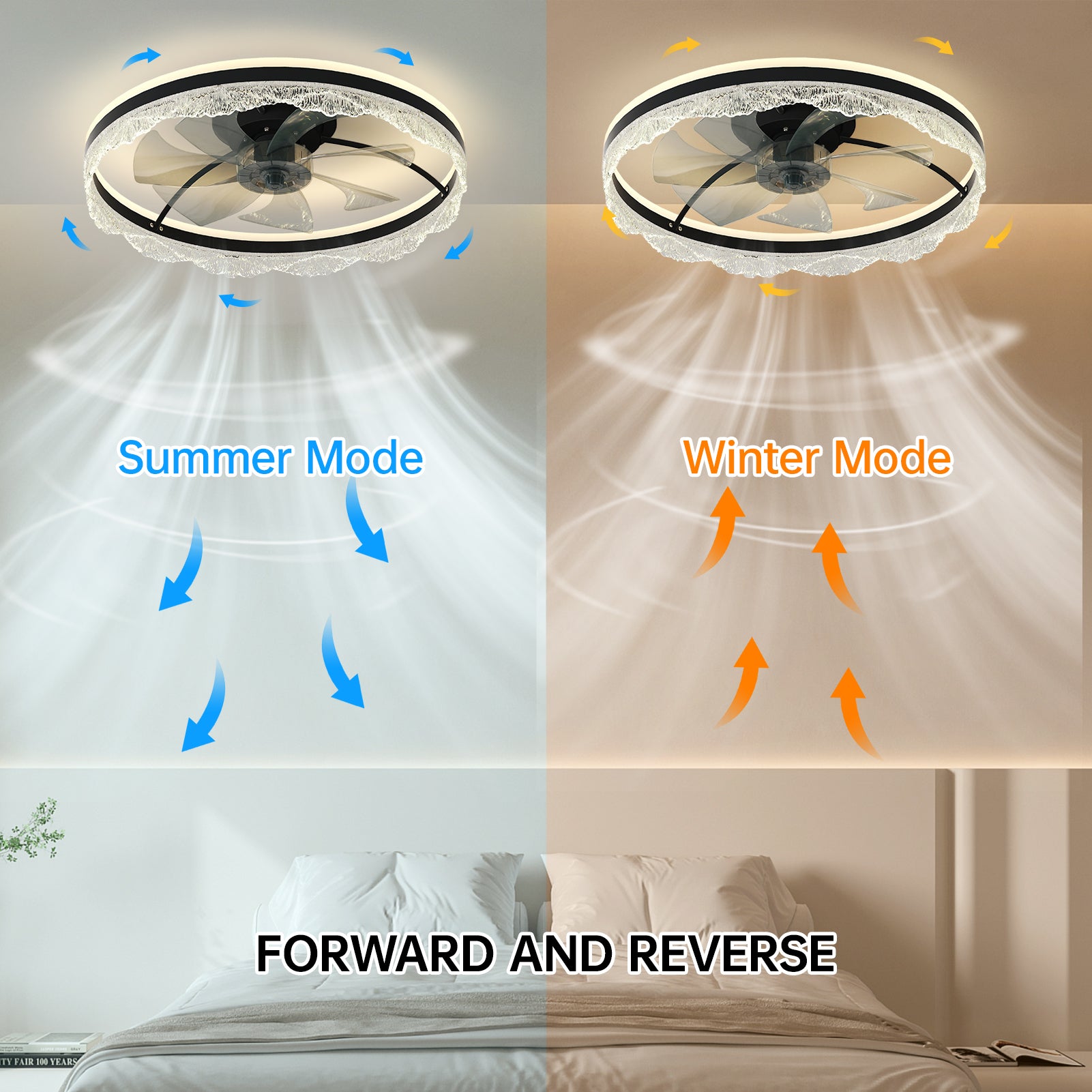 24" Black Crystal Flush Mount Ceiling Fan with LED - view 6