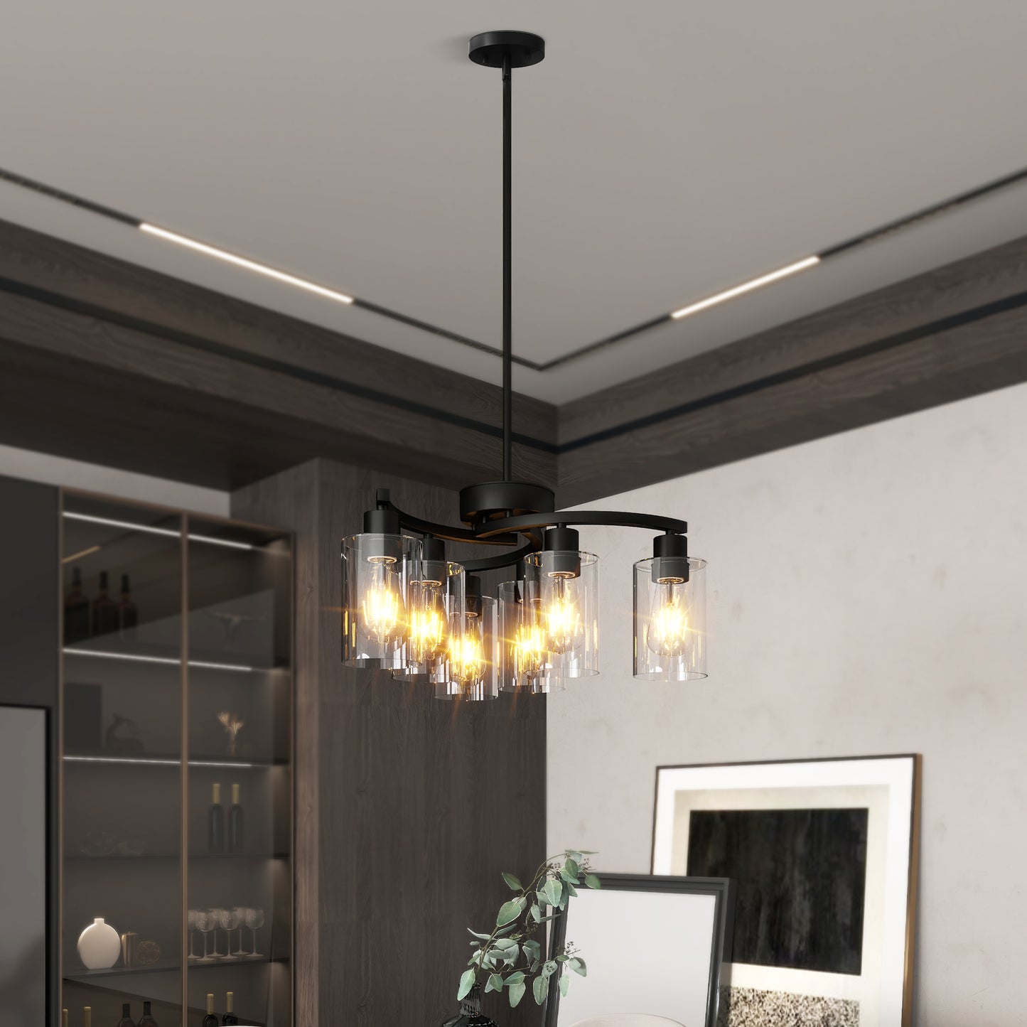 6-Light Black Farmhouse Chandelier with Clear Glass - view 5
