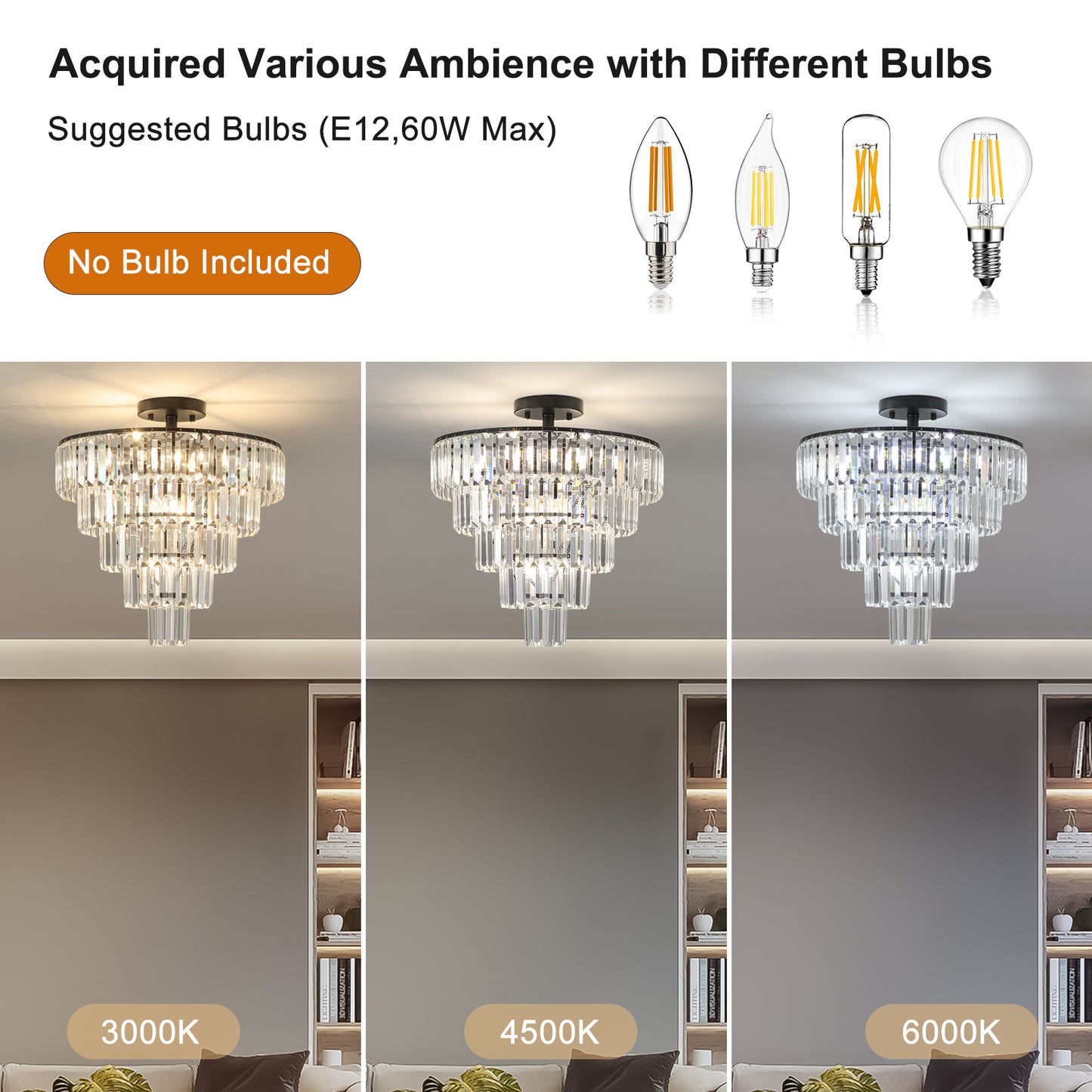 20" Black Crystal Flush Mount Chandelier, 10-Light - view 9
