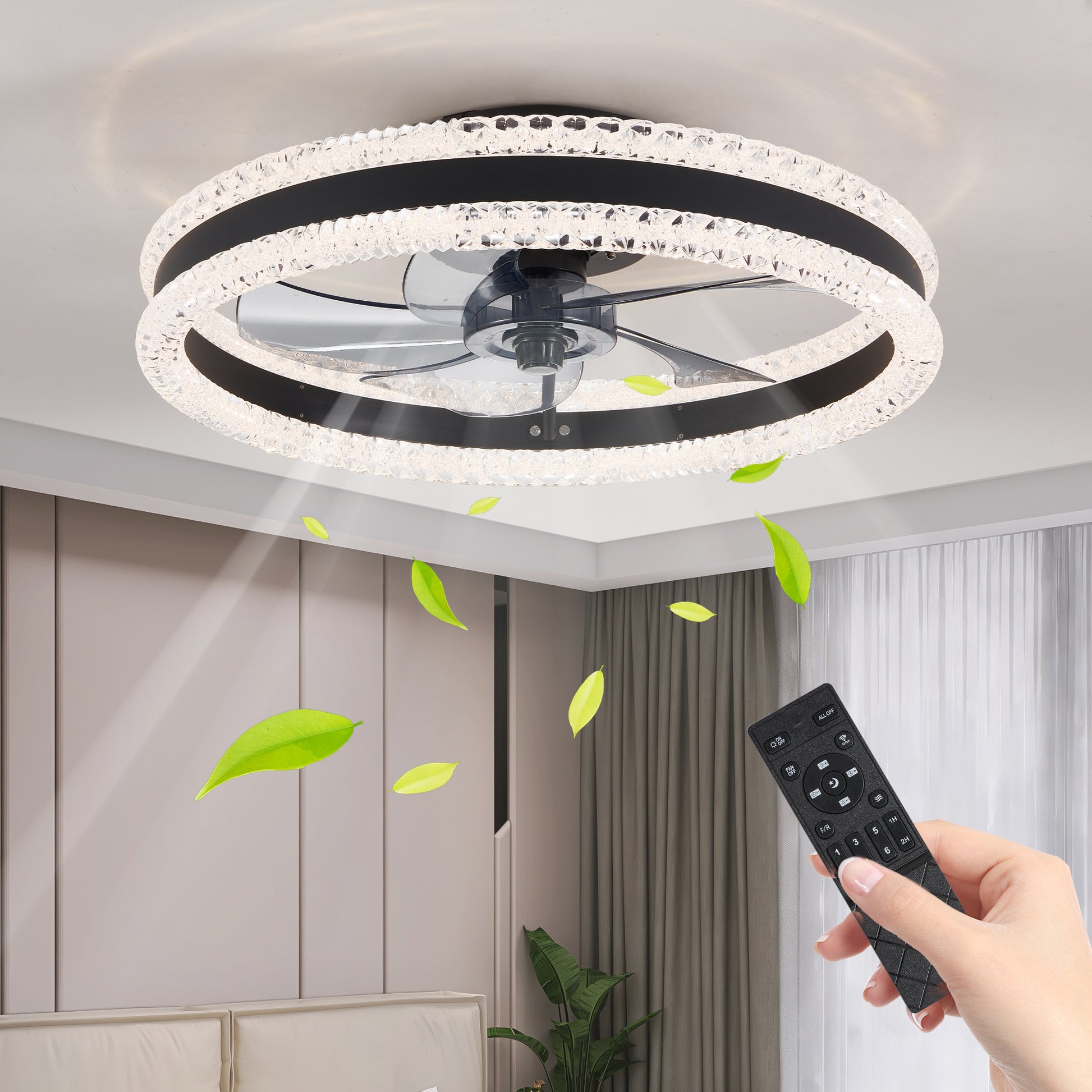 20" Black Double Ring Ceiling Fan with Dimmable LED - view 6