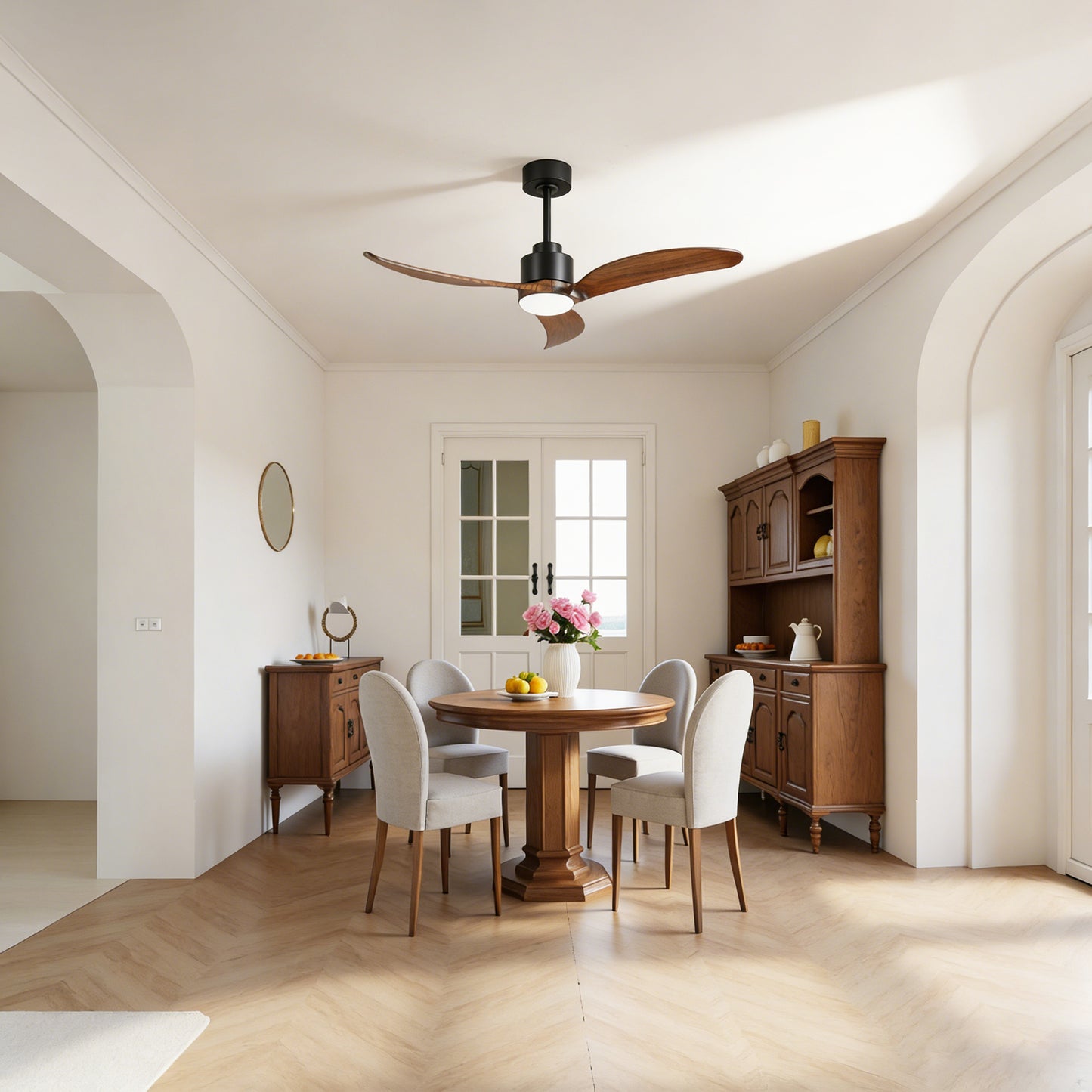 52" Matte Black & Wood Ceiling Fan with Dimmable LED - view 7