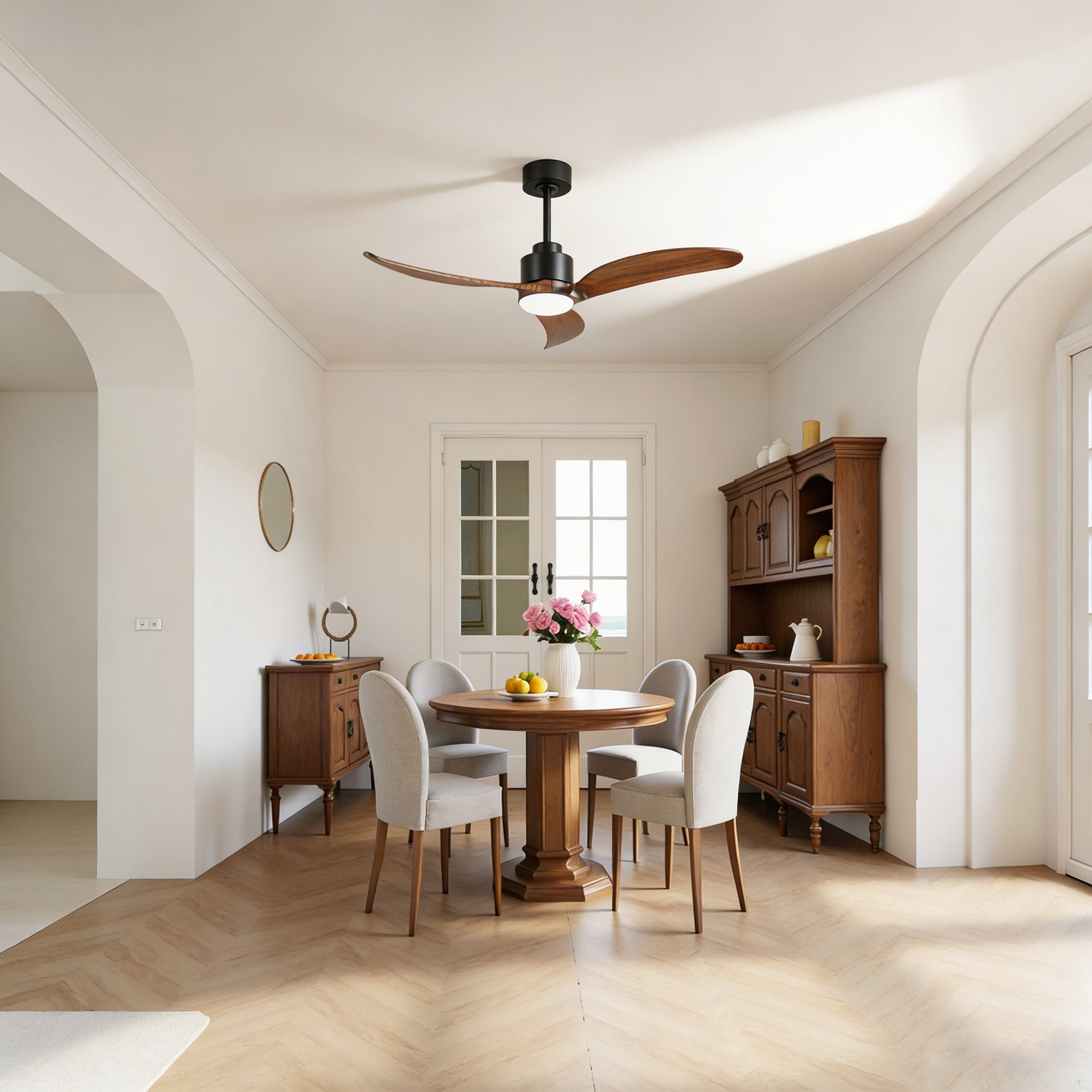 52" Matte Black & Wood Ceiling Fan with Dimmable LED - view 7