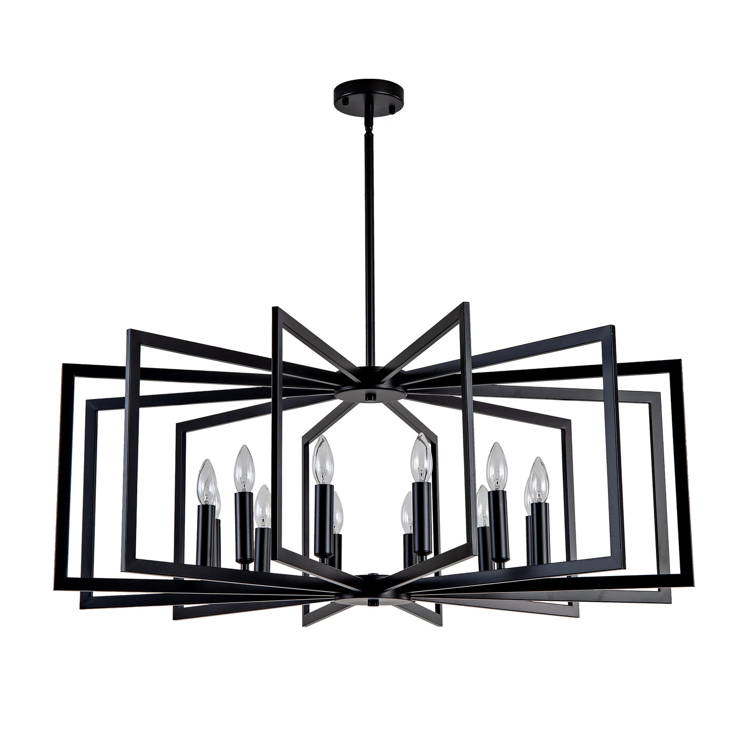 12-Light Matte Black Tiered Lantern Farmhouse Chandelier - view 15