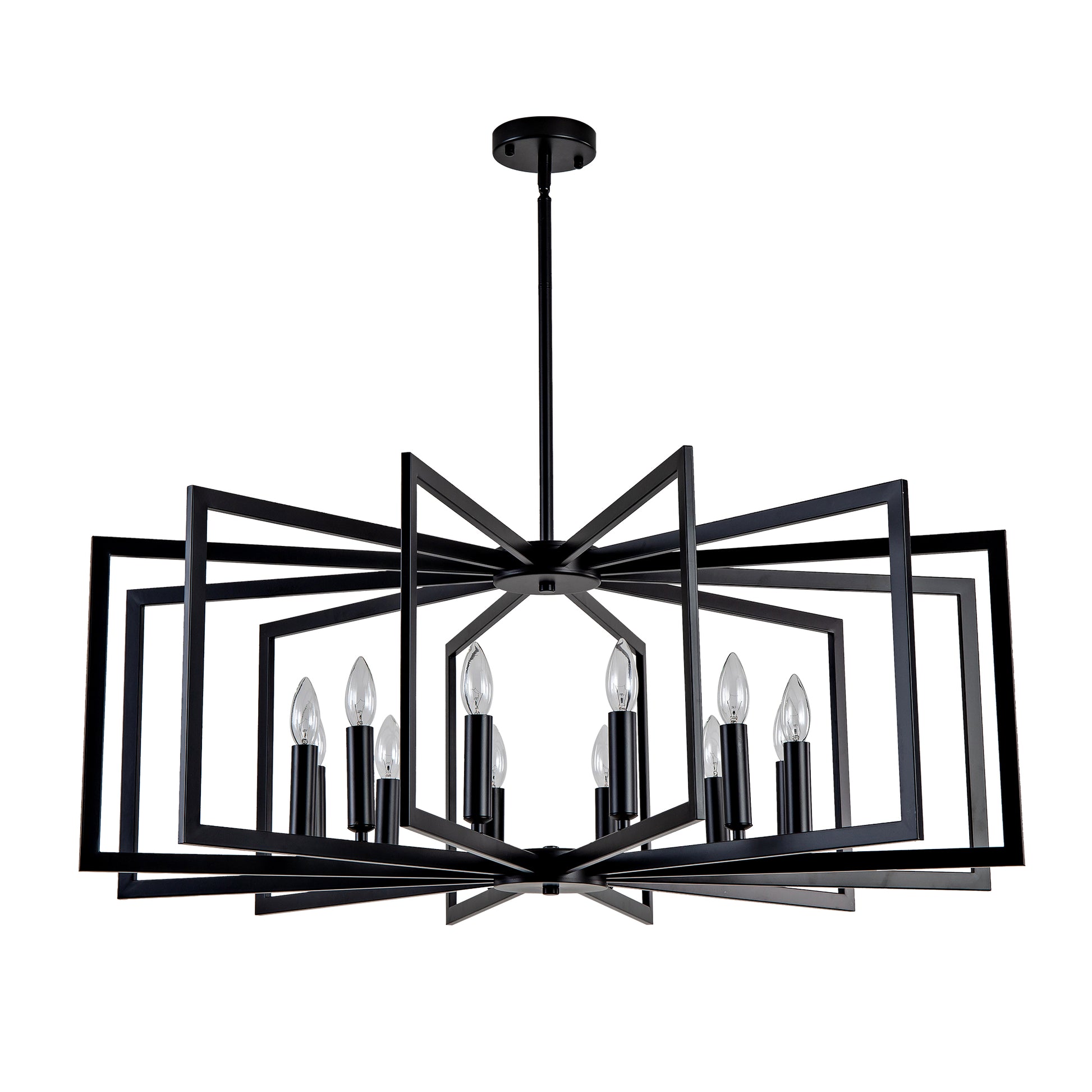 12-Light Matte Black Tiered Lantern Farmhouse Chandelier - view 15