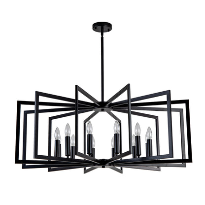 12-Light Matte Black Tiered Lantern Farmhouse Chandelier - view 15