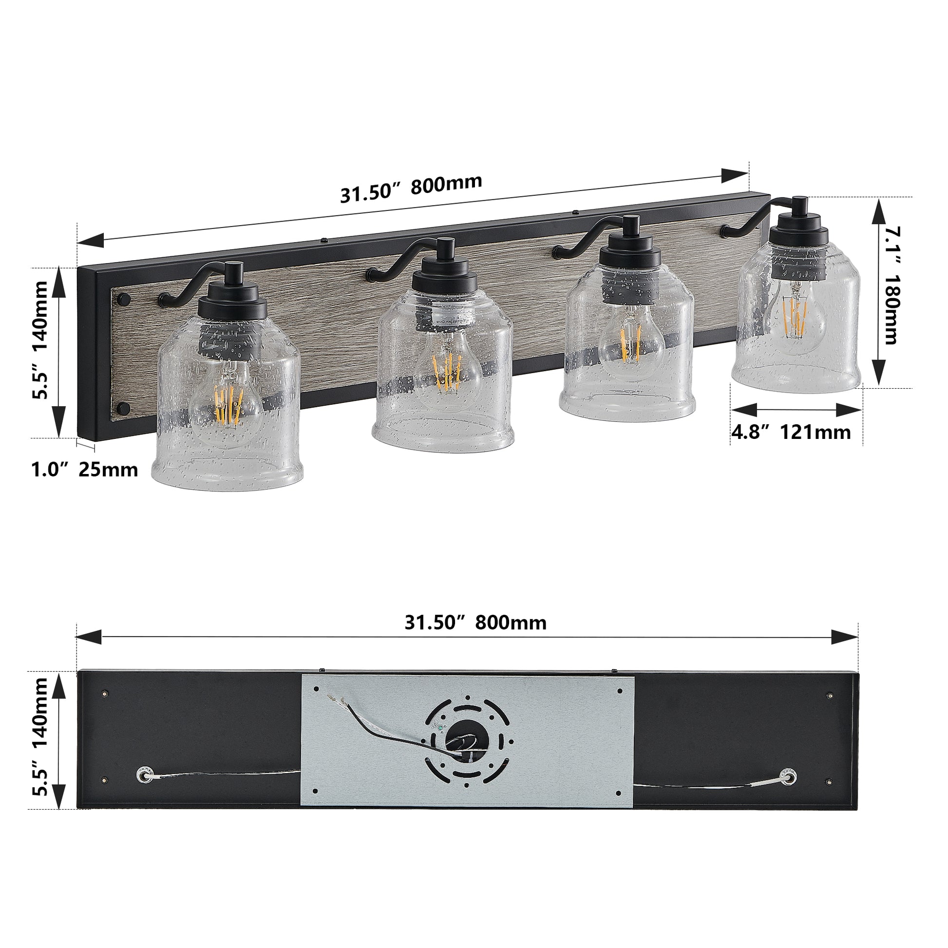 32" 4-Light Black & Wood Farmhouse Vanity Light - view 10