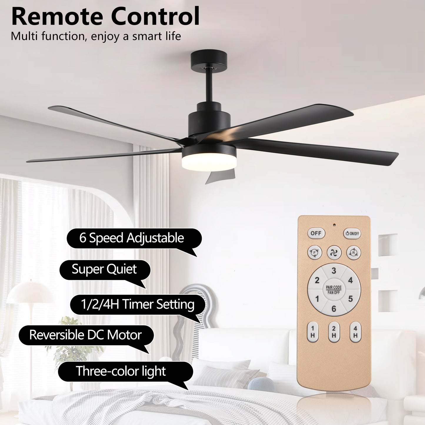 65" Black 5-Blade Ceiling Fan with Dimmable LED - view 3