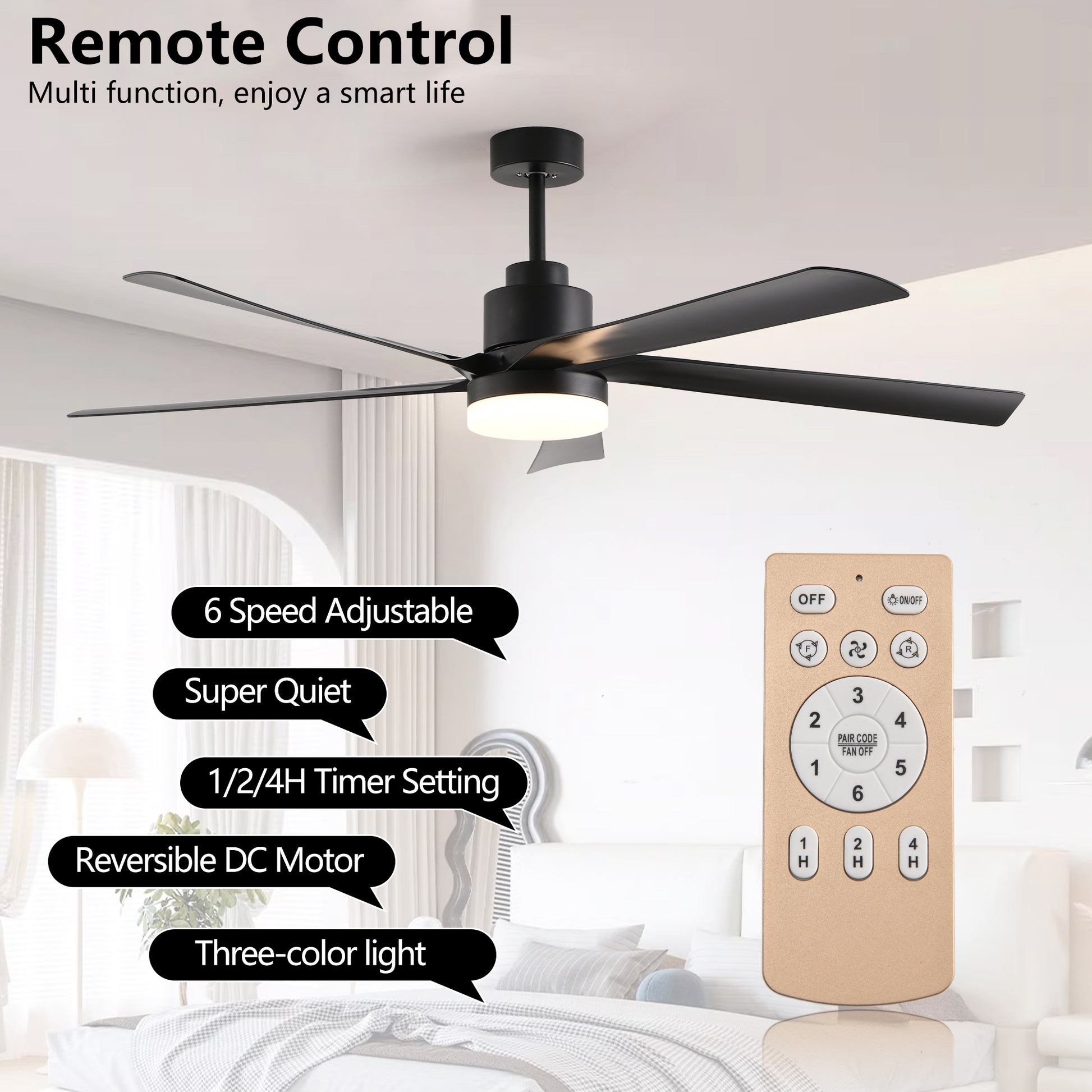 65" Black 5-Blade Ceiling Fan with Dimmable LED - view 3