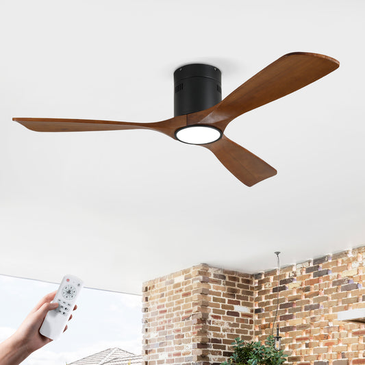 52" Matte Black & Wood Ceiling Fan with Dimmable LED - view 2