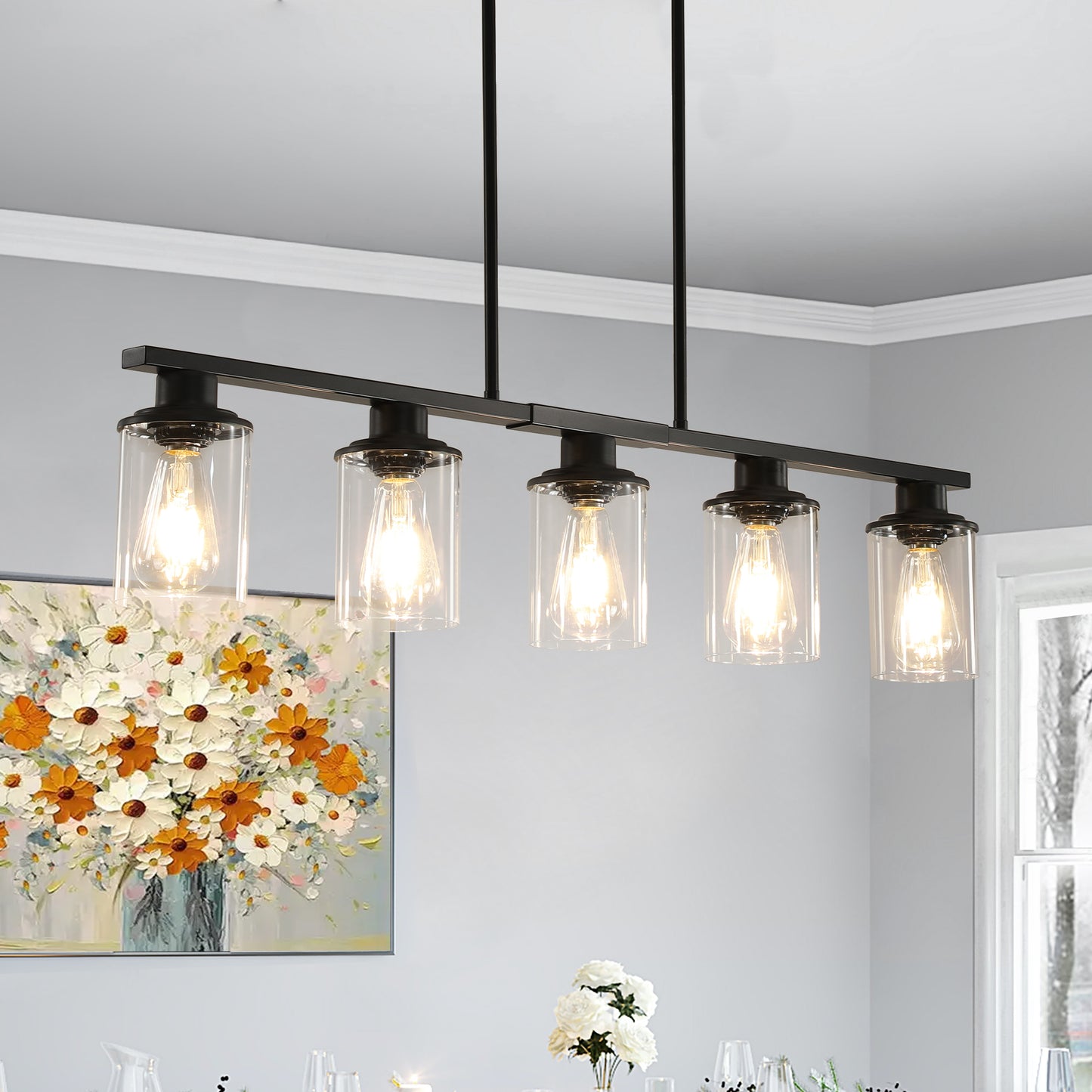 37" 5-Light Matte Black Industrial Chandelier - view 3
