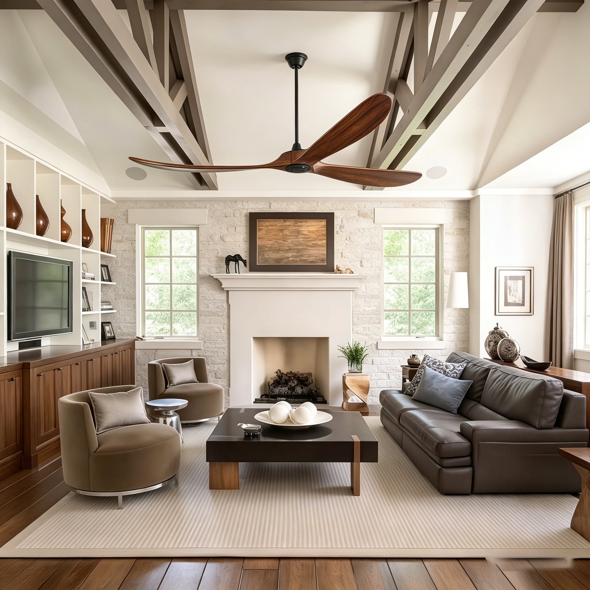88" Matte Black Solid Wood Ceiling Fan with Remote - view 2