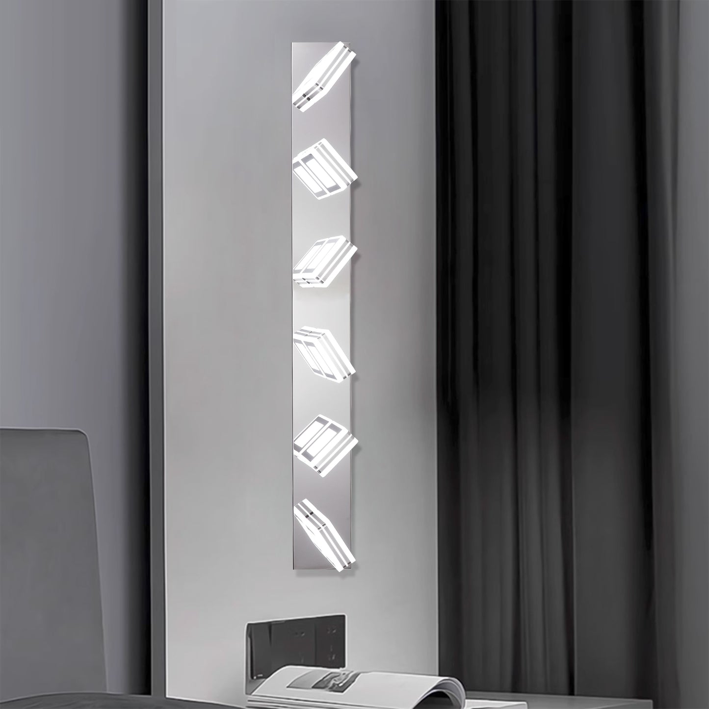 39" 6-Light Chrome LED Vanity Light with Acrylic Shades - view 4