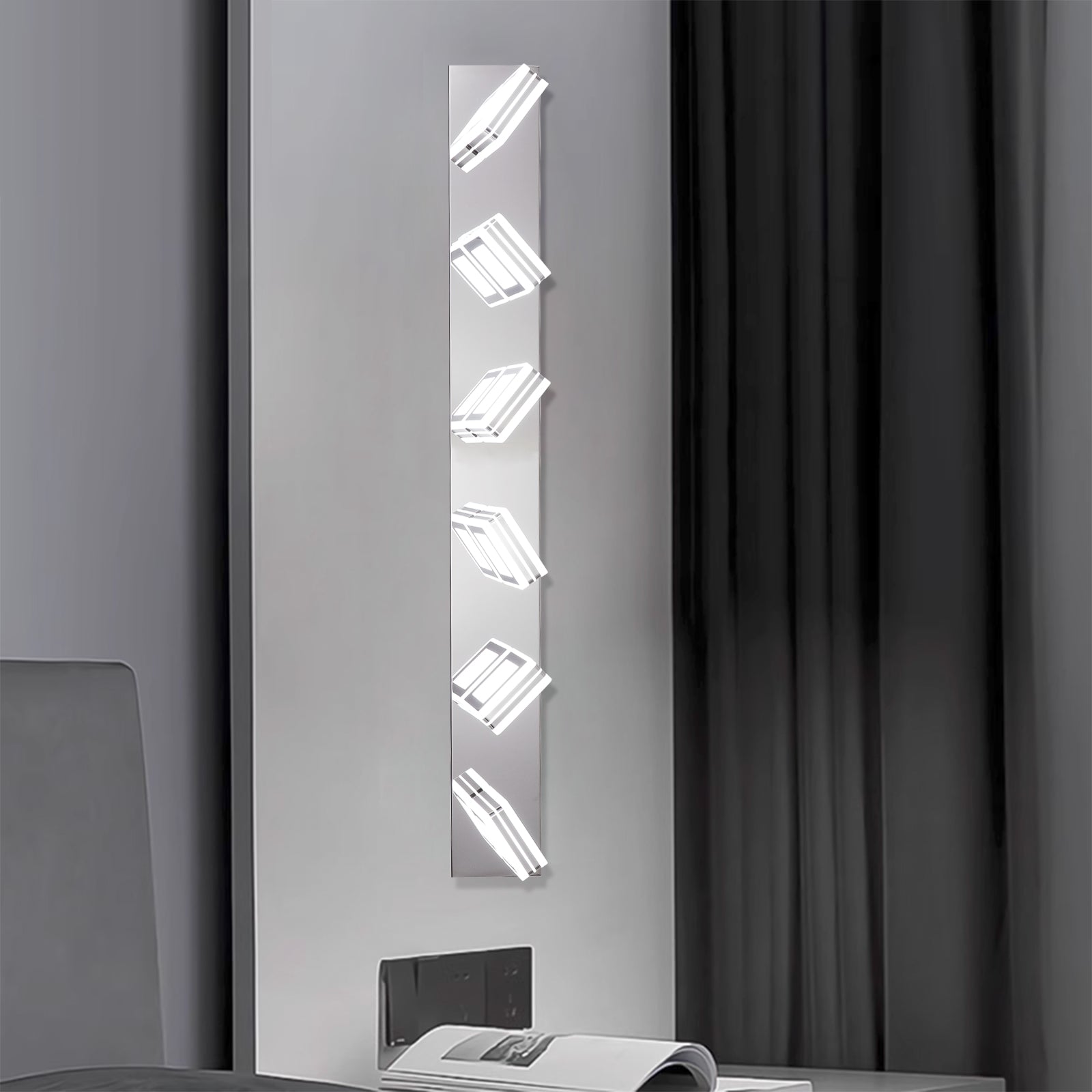 39" 6-Light Chrome LED Vanity Light with Acrylic Shades - view 4