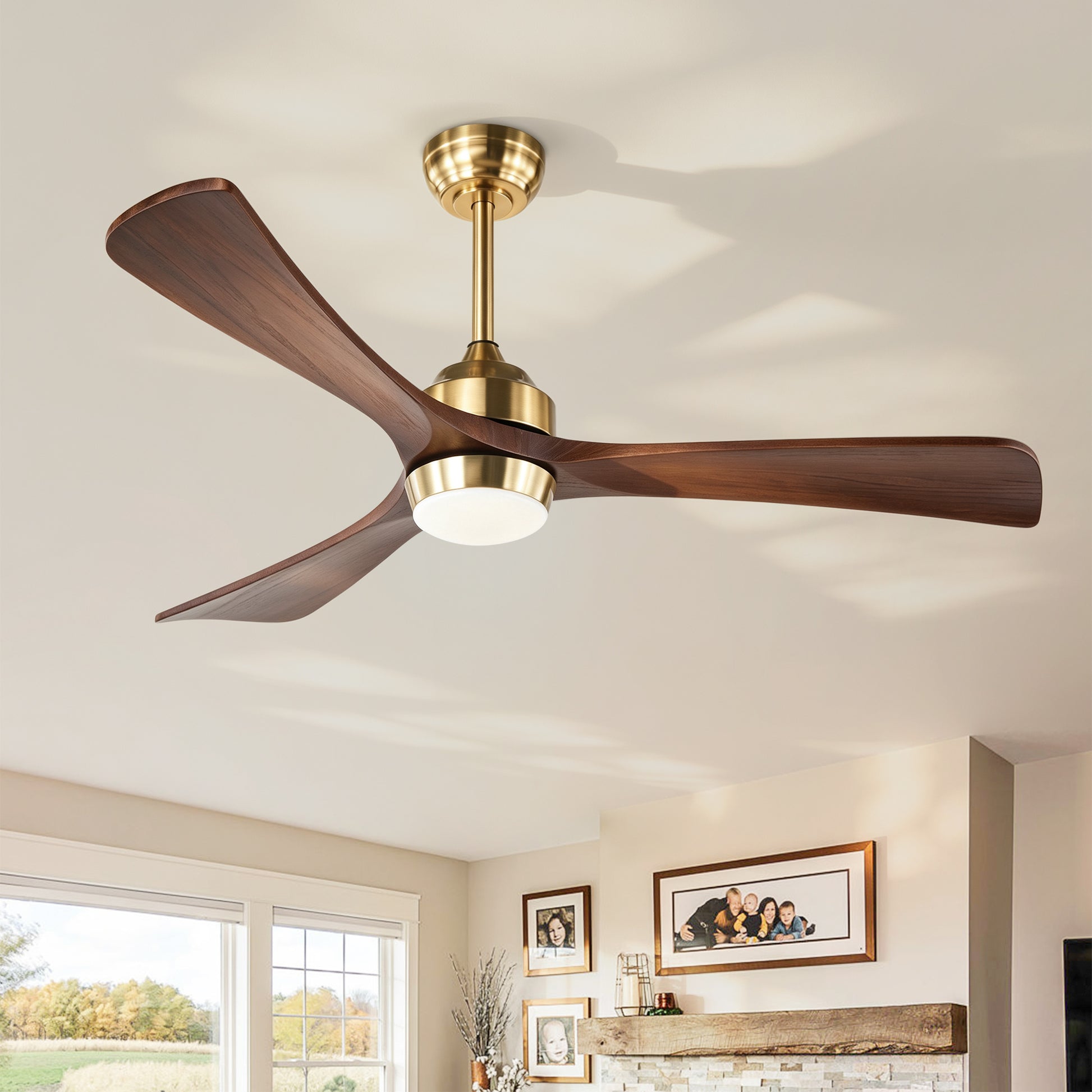 52" Gold Solid Wood Ceiling Fan with Remote - view 2