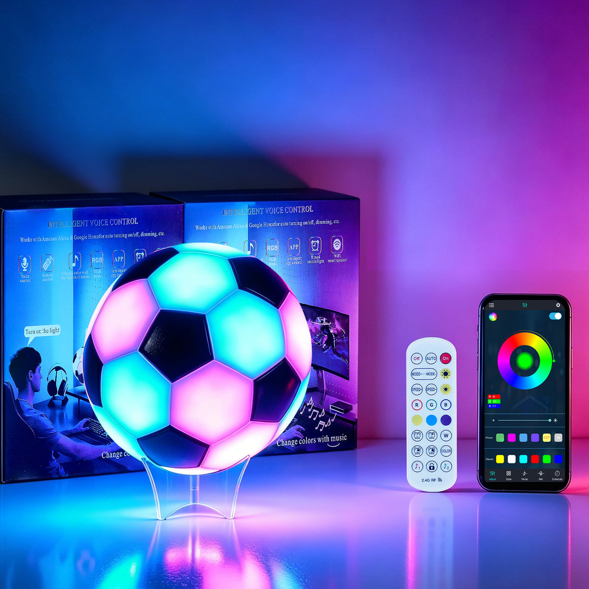 RGB Soccer Ball Night Light with Remote