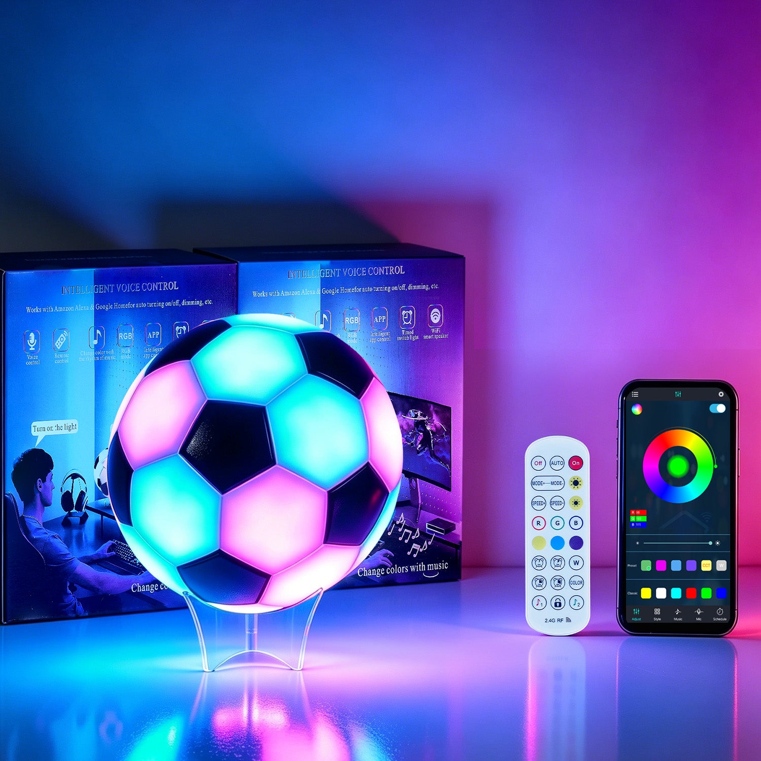 RGB Soccer Ball Night Light with Remote