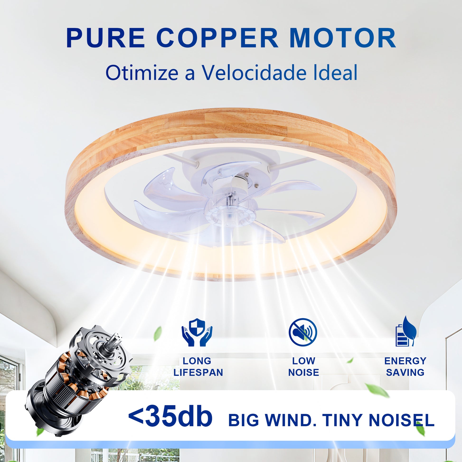 23.62" Wood Flush Mount Ceiling Fan with Dimmable LED - view 11