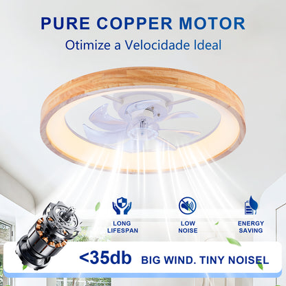 23.62" Wood Flush Mount Ceiling Fan with Dimmable LED - view 11