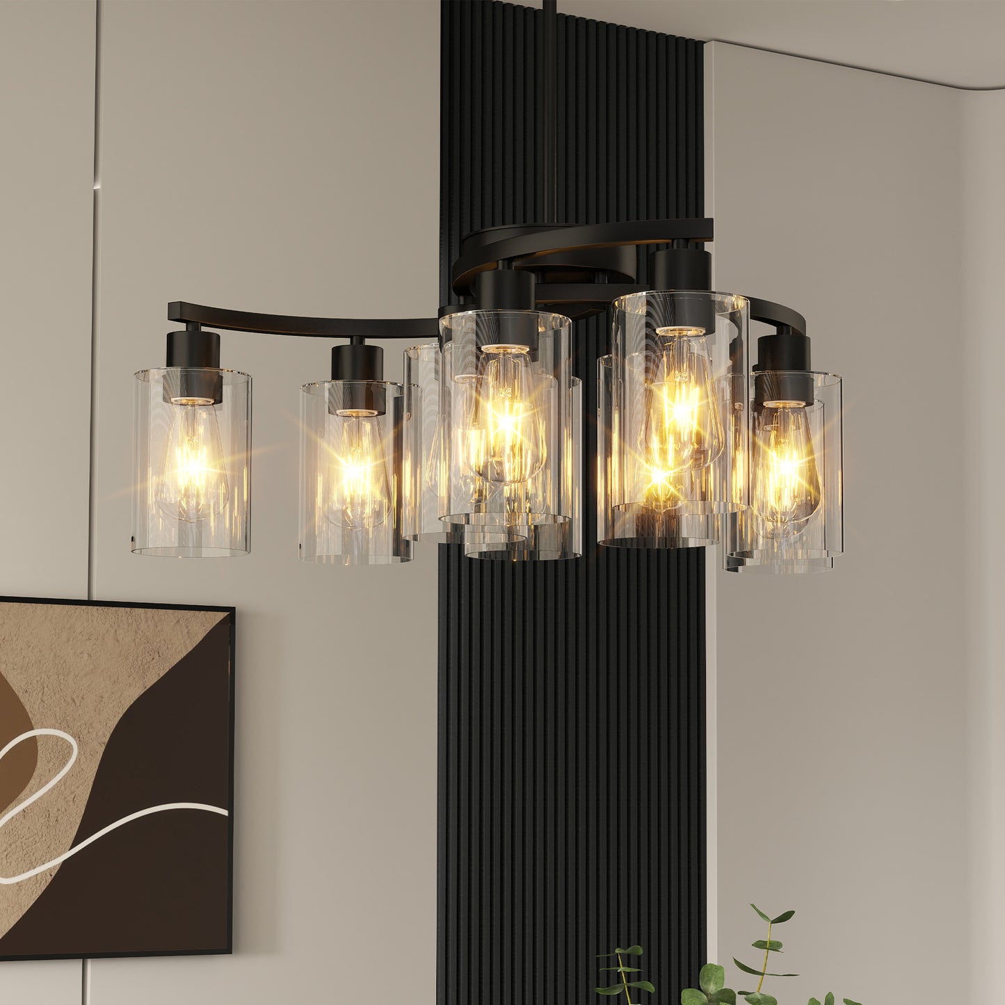 9-Light Black Farmhouse Chandelier with Clear Glass - view 3