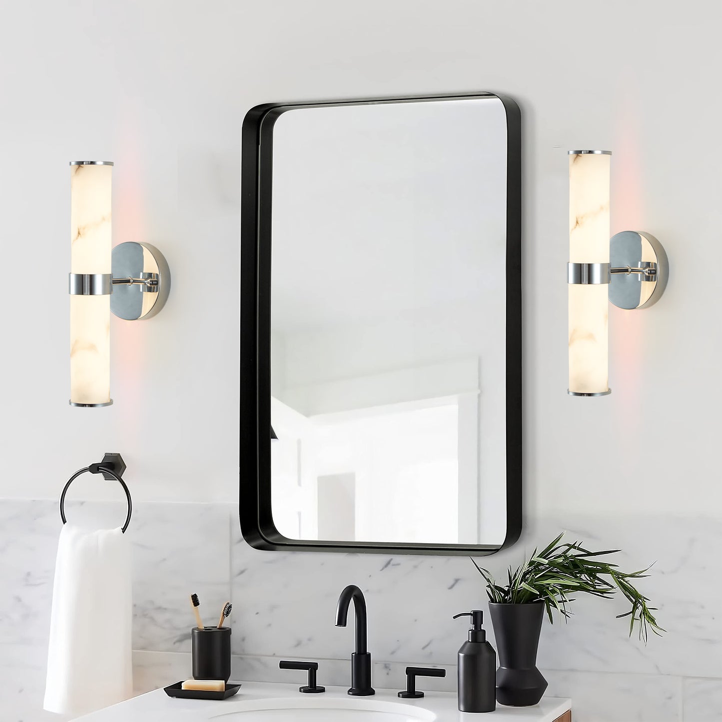 Chrome Faux Marble Wall Sconce, Set of 2 - view 4