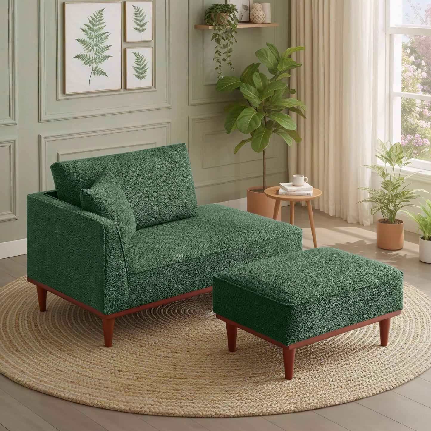 Green Chaise With Ottoman