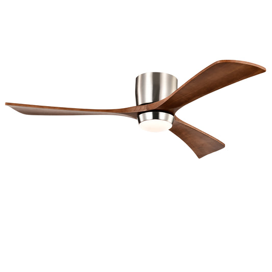 52" Nickel Flush Mount Wood Ceiling Fan with Remote