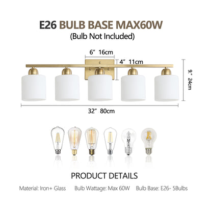 5-Light Gold Vanity Wall Light with Frosted Glass - view 8