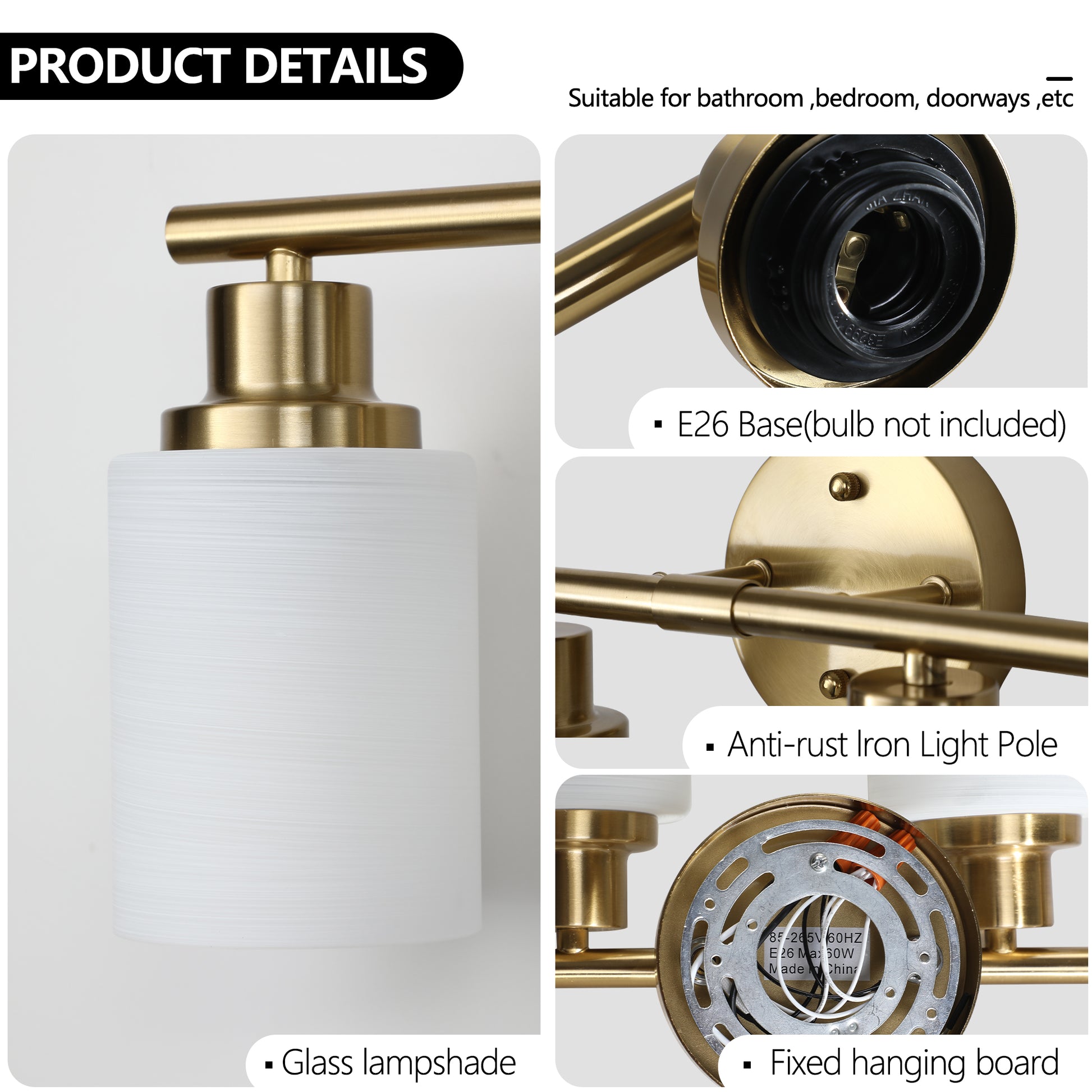 52" 8-Light Gold Vanity Light with Frosted Glass - view 6