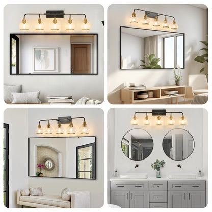 40" 5-Light Black & Gold Vanity Wall Light with Clear Glass - view 5