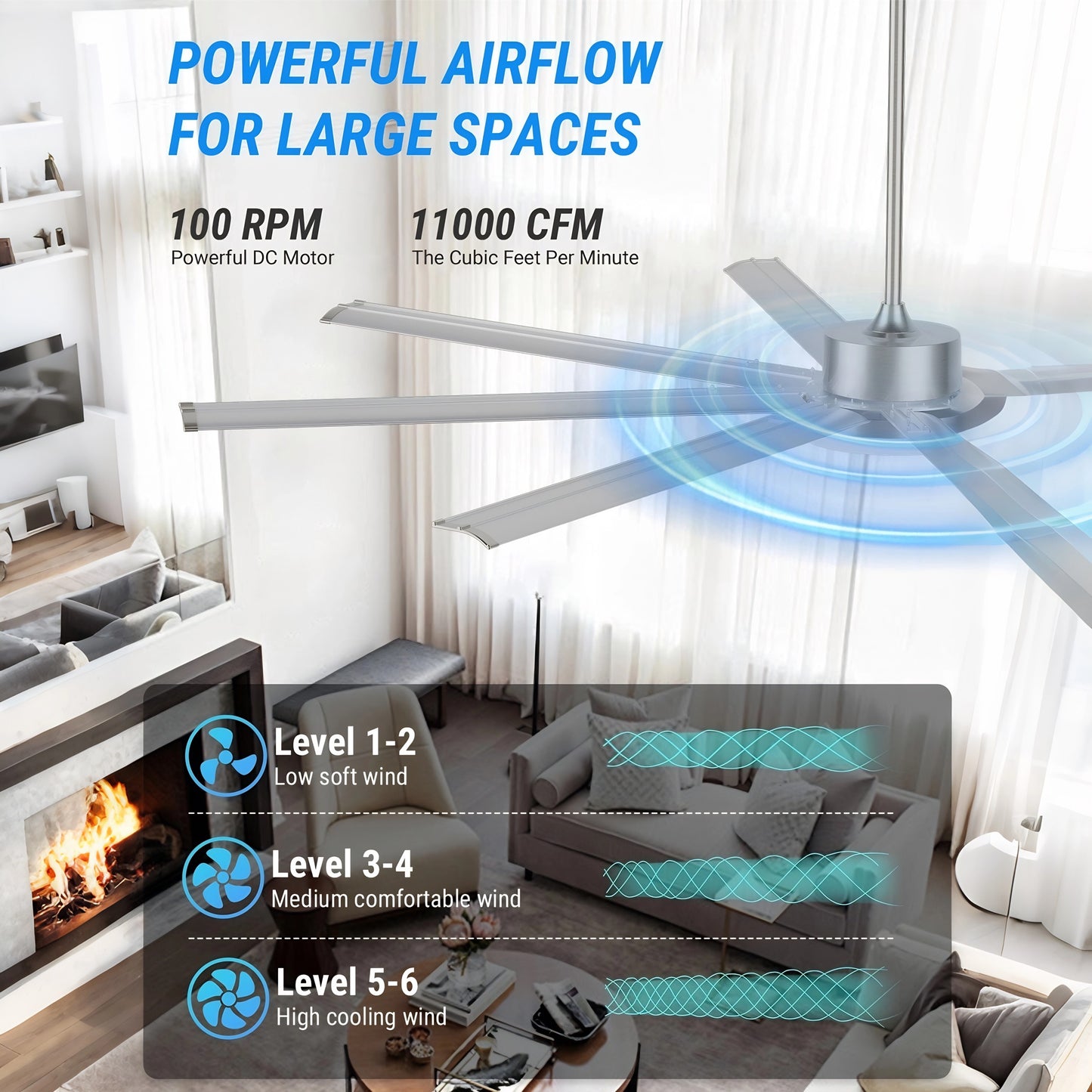 88" Silver Industrial Aluminum Ceiling Fan with Remote - view 14