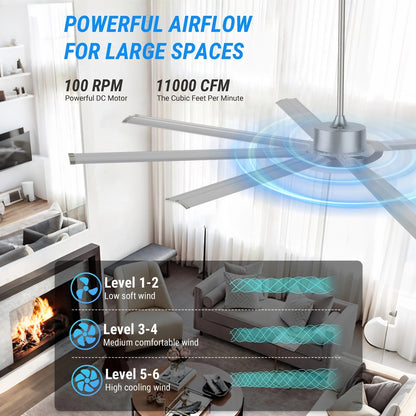 88" Silver Industrial Aluminum Ceiling Fan with Remote - view 14