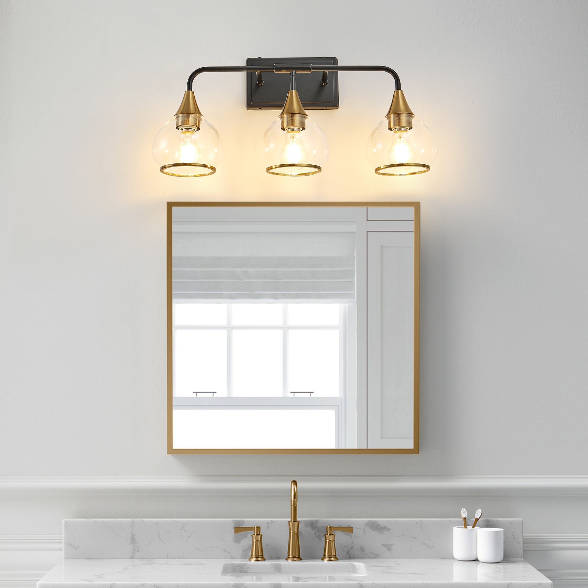 23" 3-Light Black & Gold Vanity Light with Clear Glass - view 2