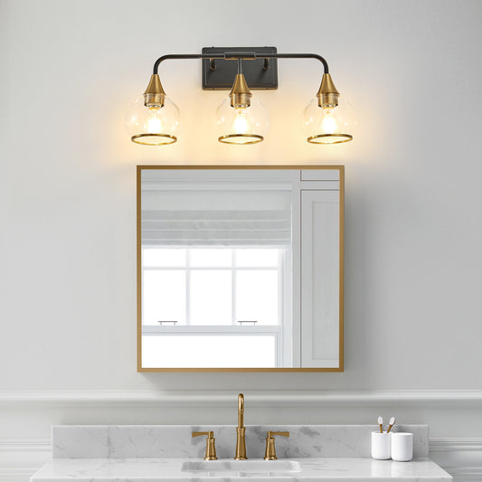 23" 3-Light Black & Gold Vanity Light with Clear Glass - view 2