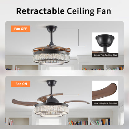 48" Black Crystal Retractable Ceiling Fan with Remote - view 8