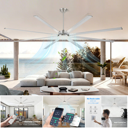 96" Silver Industrial Ceiling Fan with Light & Remote - view 4