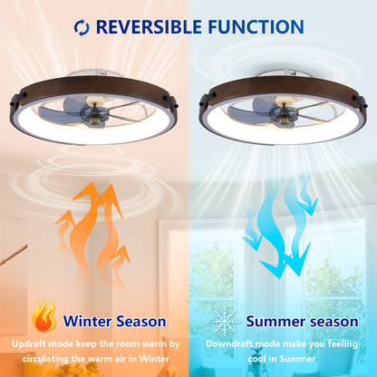 20" Walnut & Black Flush Mount Ceiling Fan with Dimmable LED - view 10