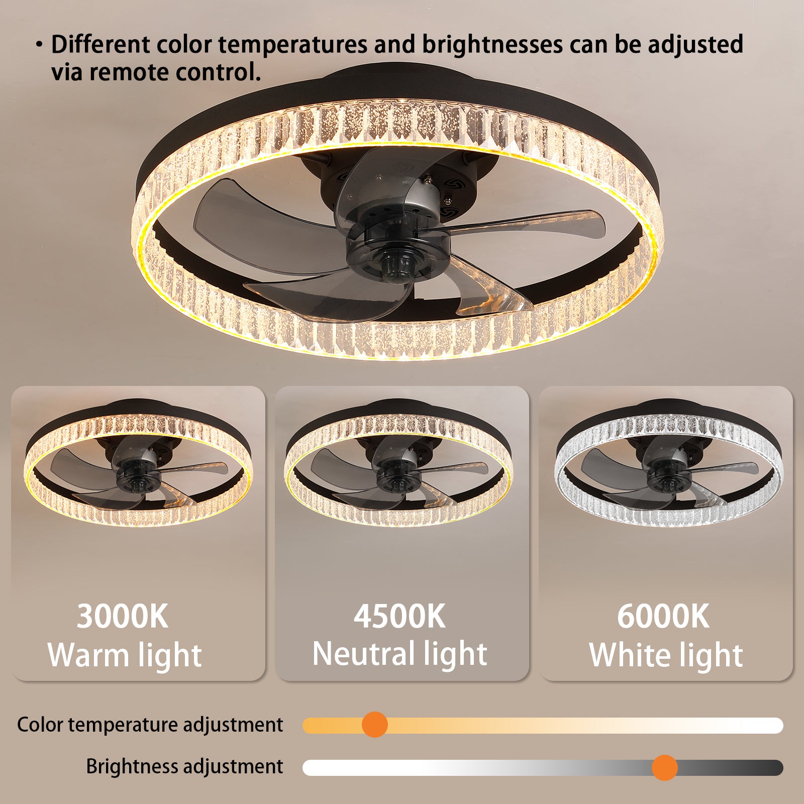 Brown Round Ceiling Fan with Dimmable LED & Remote - view 5