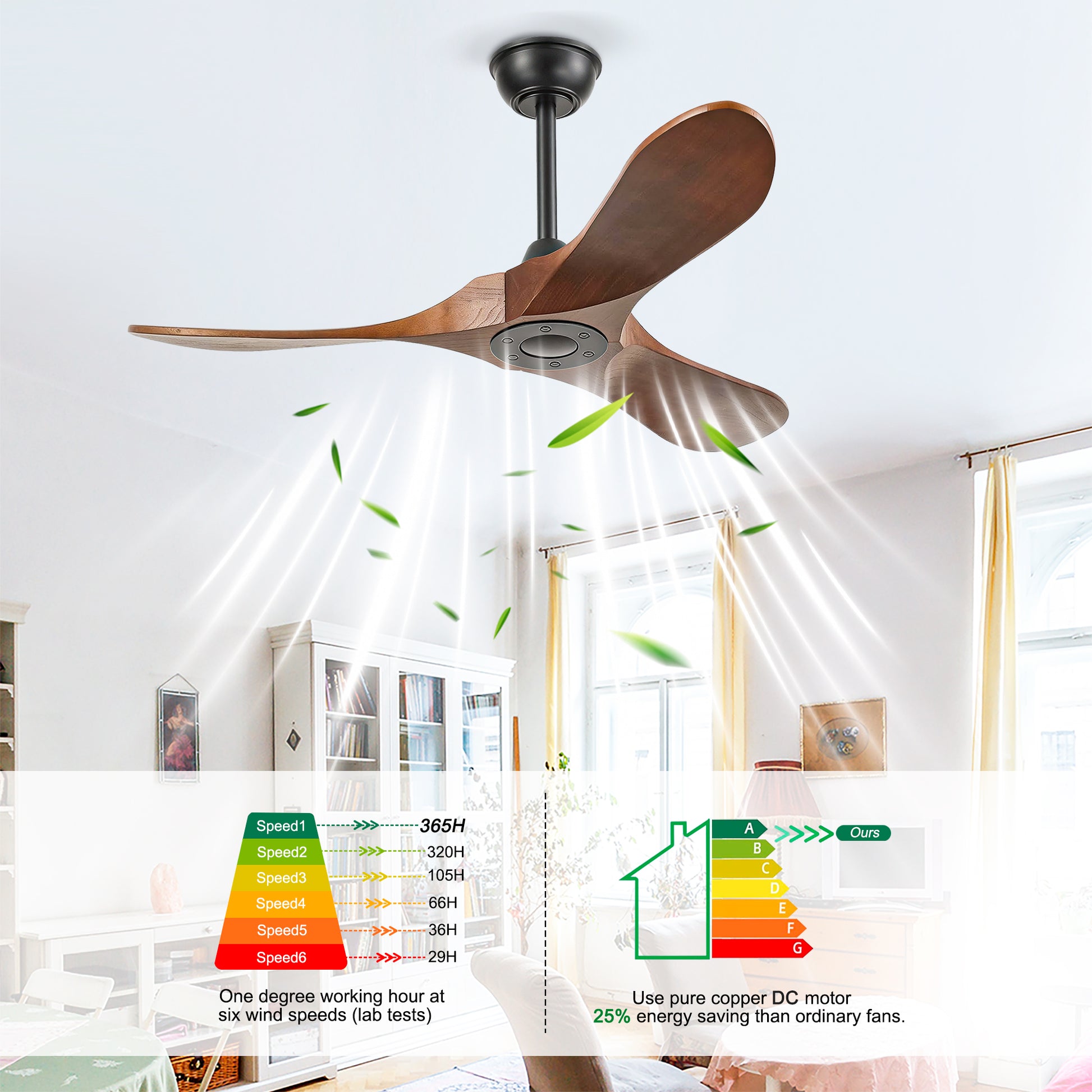 42" Matte Black Solid Wood Ceiling Fan with Remote - view 15
