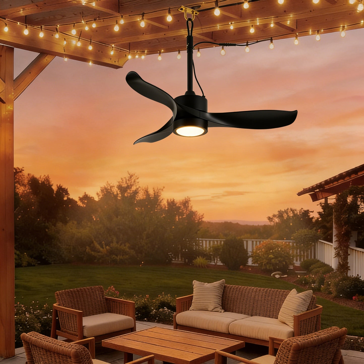 42" Matte Black Outdoor Ceiling Fan with LED Light - view 3