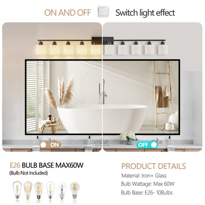 65.4" 10-Light Black Vanity Wall Light with White Glass - view 7