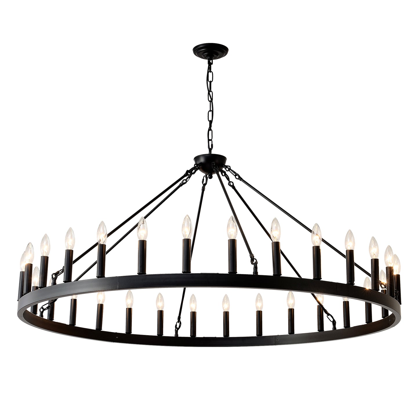53.15" Matte Black Wagon Wheel Chandelier, 30-Light - view 12