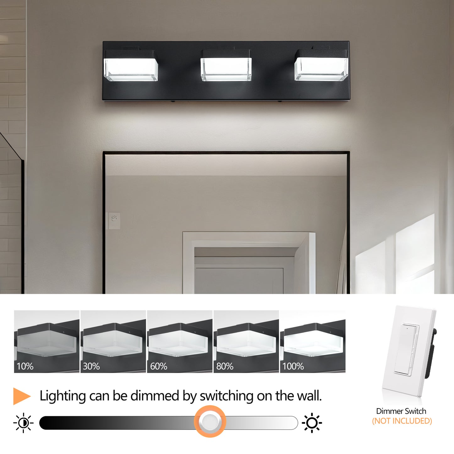 3-Light Matte Black Acrylic LED Vanity Light - view 4
