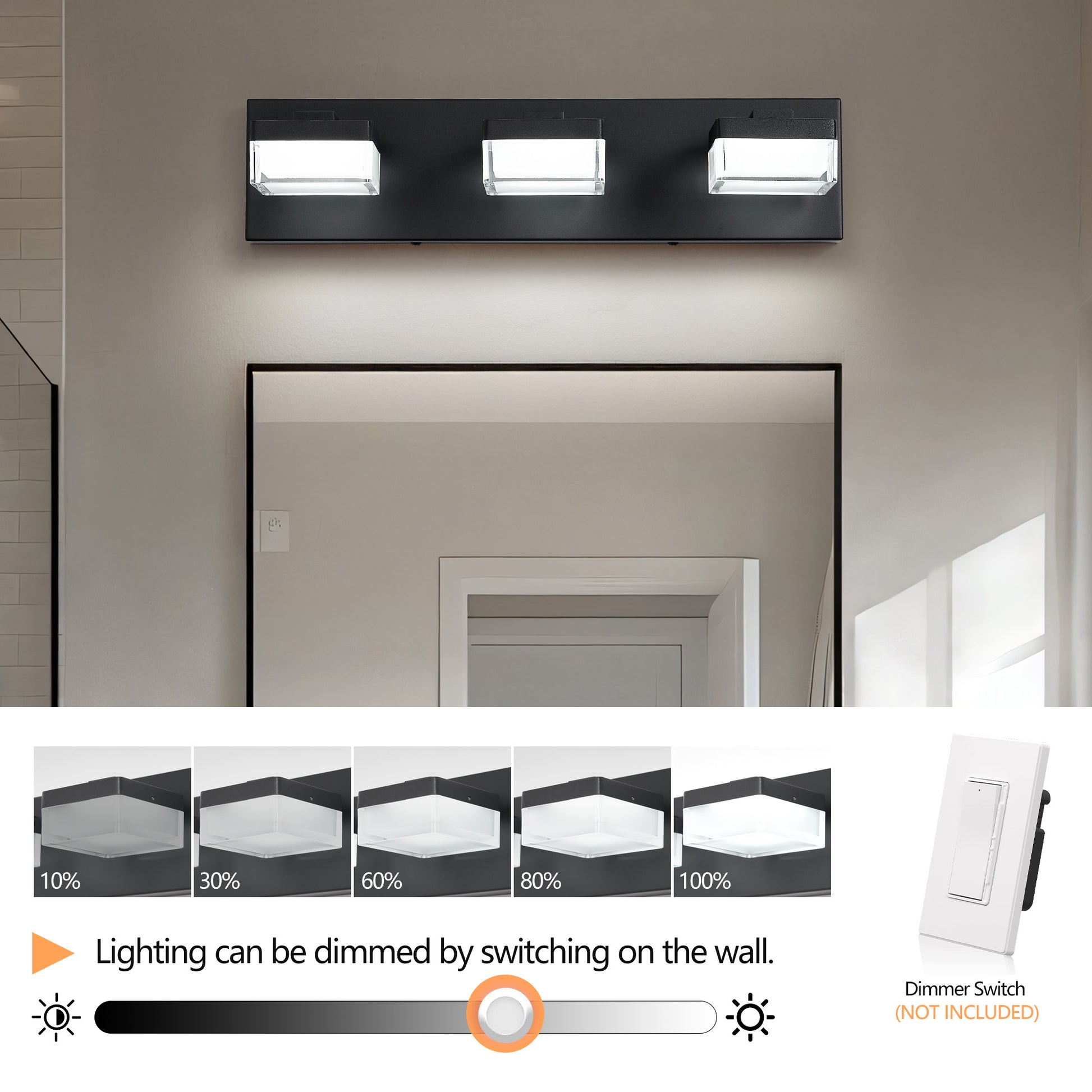 3-Light Matte Black Acrylic LED Vanity Light - view 4