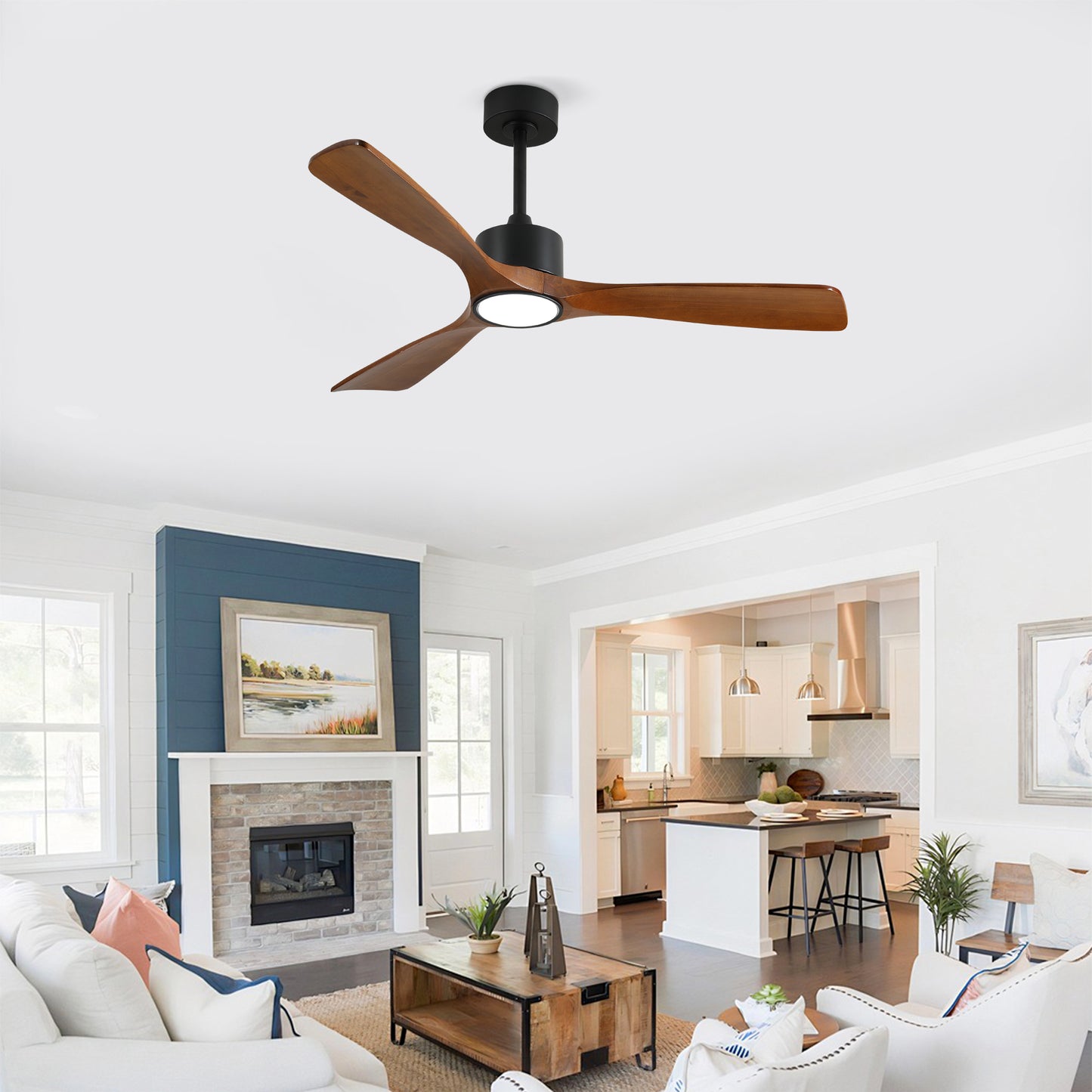 52" Matte Black Solid Wood Ceiling Fan with Dimmable LED - view 3