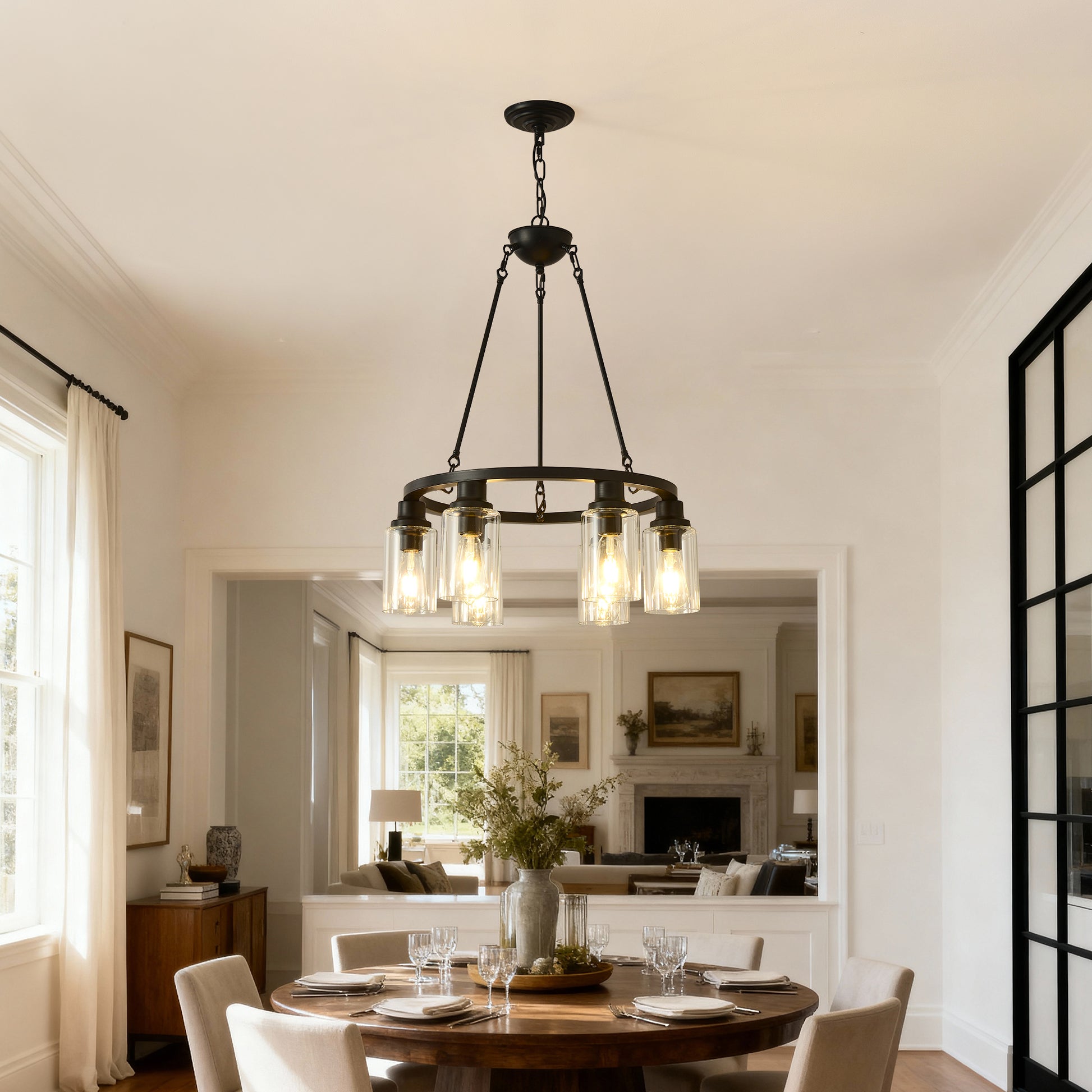 6-Light Matte Black Wagon Wheel Chandelier - view 3