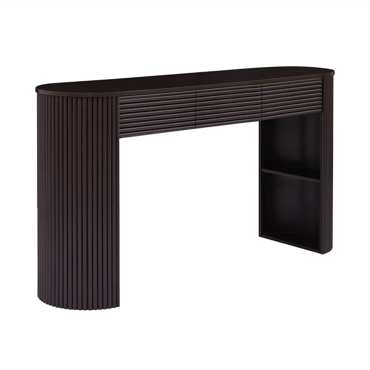 60" Espresso Retro Slatted Console Table with 3 Drawers