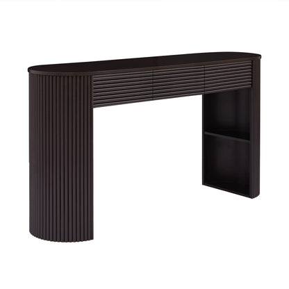 60" Espresso Retro Slatted Console Table with 3 Drawers