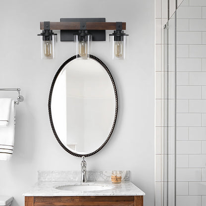 19" 3-Light Walnut Farmhouse Vanity Light with Glass Shades - view 11