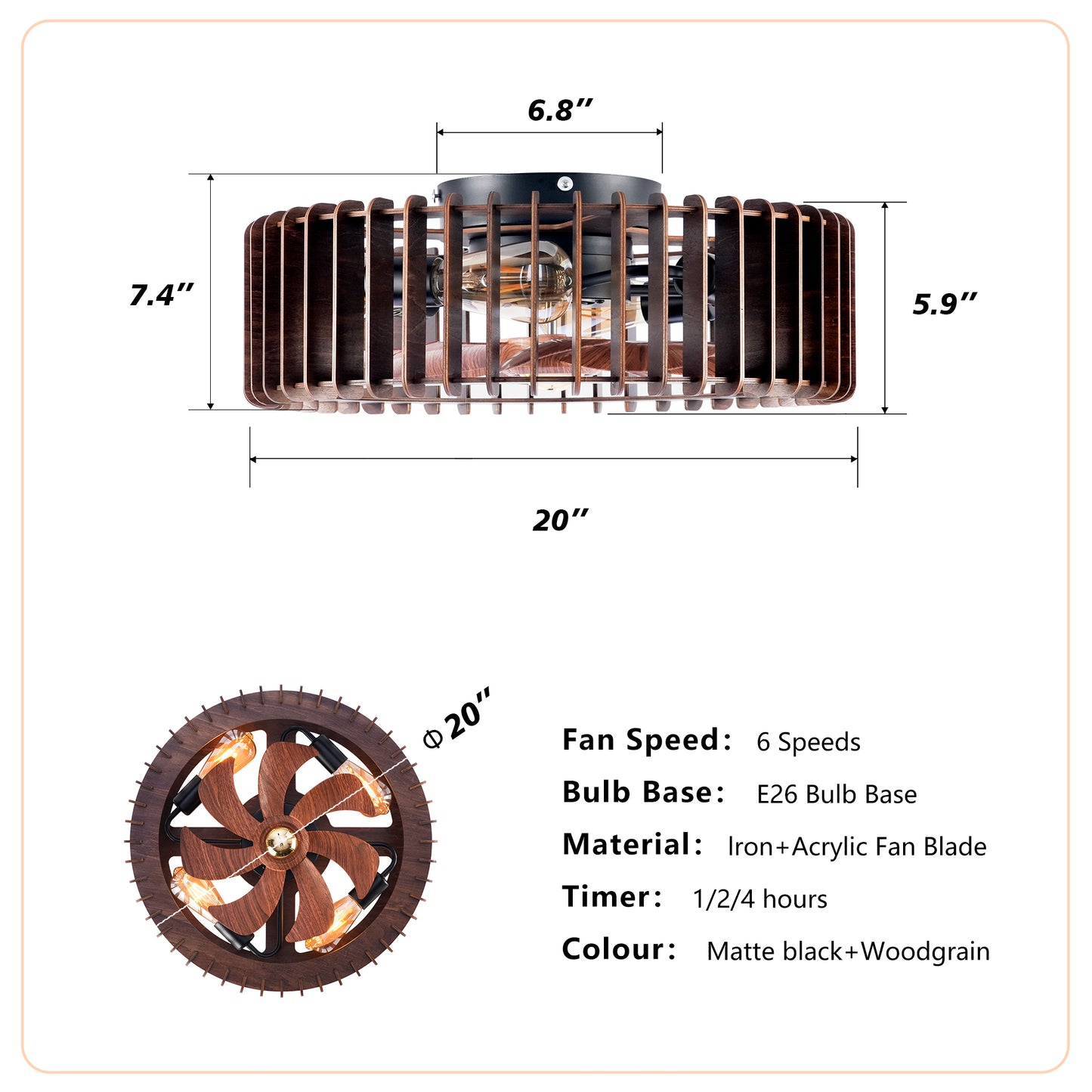 20" Wood Flush Mount Ceiling Fan with Remote - view 6
