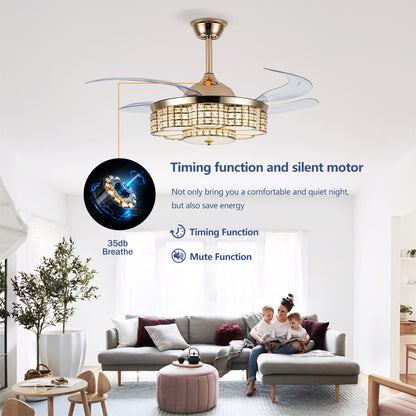 48" Gold Retractable Blade Ceiling Fan with Light & Remote - view 10